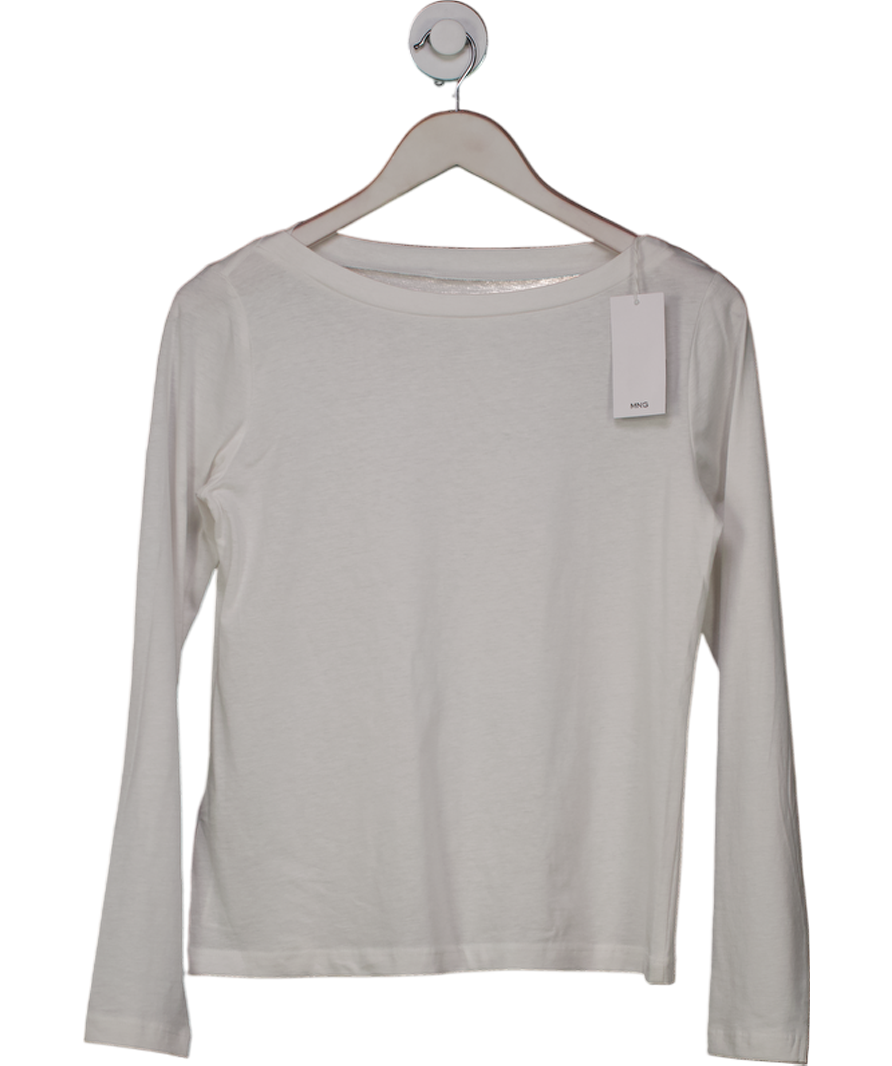 MANGO White Long Sleeve Boat Neck Top UK S