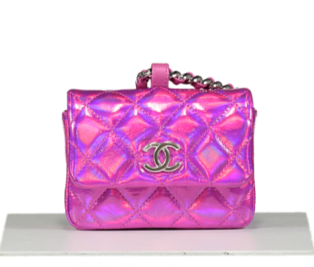 Chanel Iridescent Pink Patent Lambskin Quilted CC Hook Card Holder/Micro Bag
