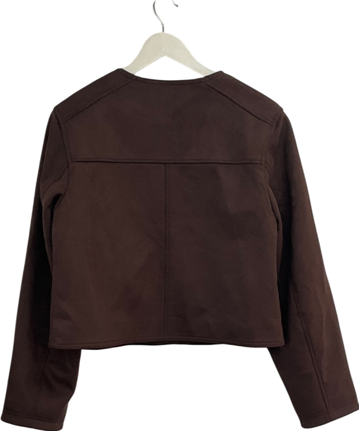 ASOS Brown Collarless Faux Suede Jacket In Chocolate UK S