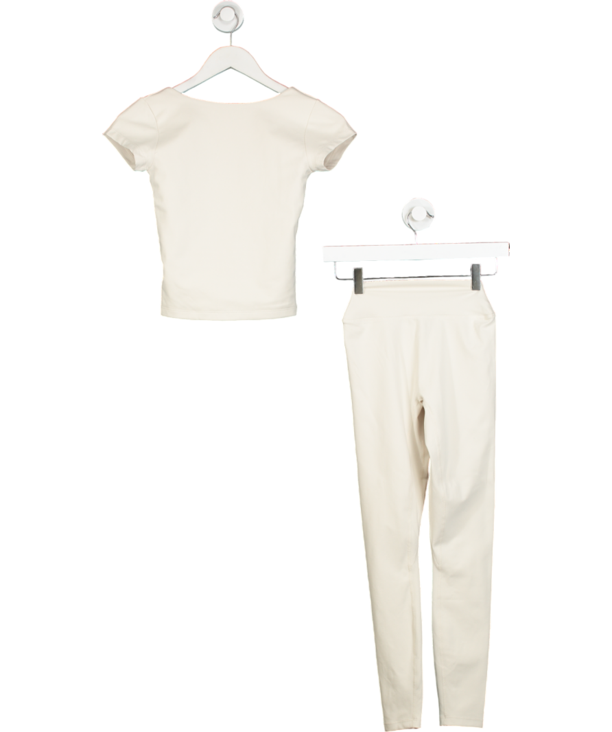 CSB Cream Form Fabric 2-piece Active Wear Open Back Top And Leggings Set UK S