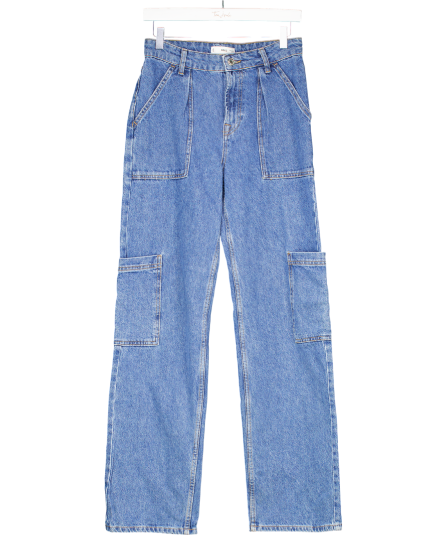 MANGO Blue High Waisted Mum Jeans With Two Side Pockets Eu 34 UK 6