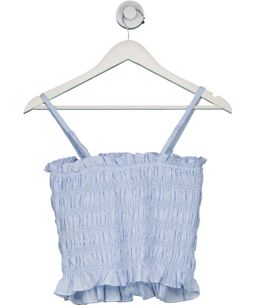Mint Velvet Blue Linen Shirred Bandeau Top UK S