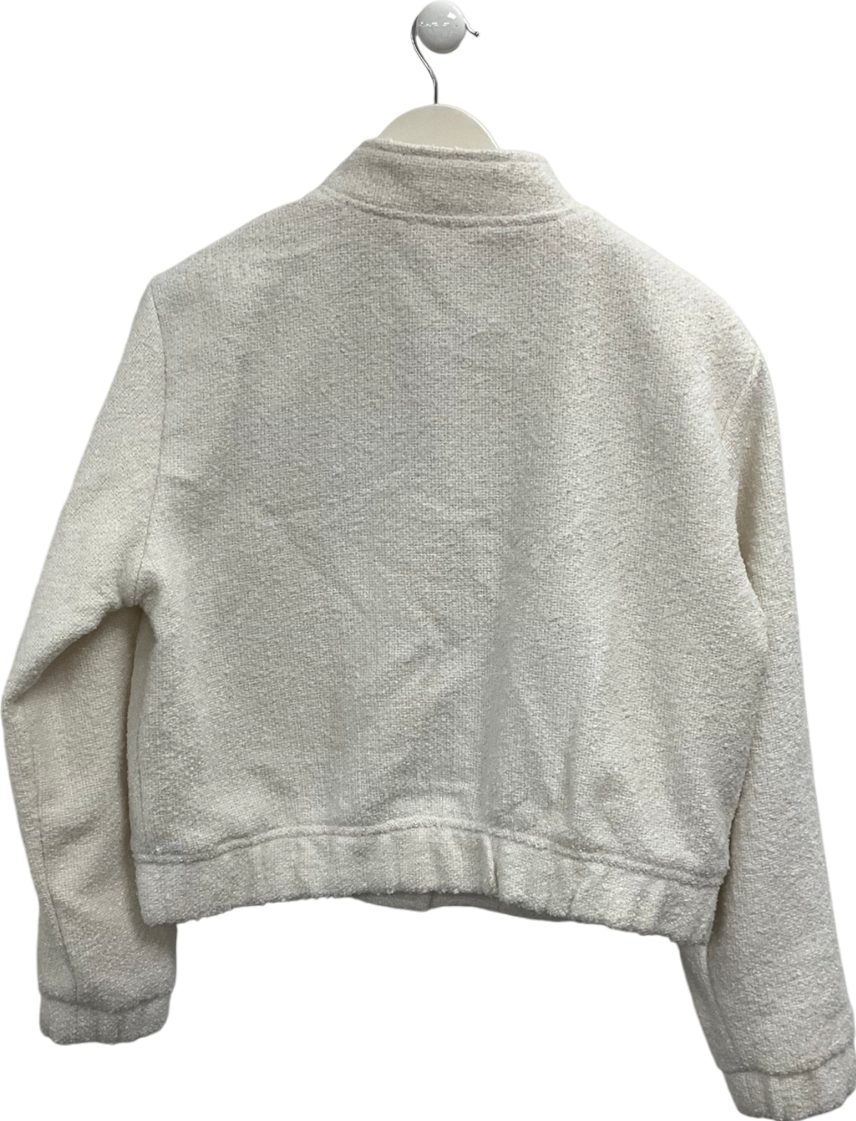 New Look Cream Off White Bouclè Bomber Jacket UK 10