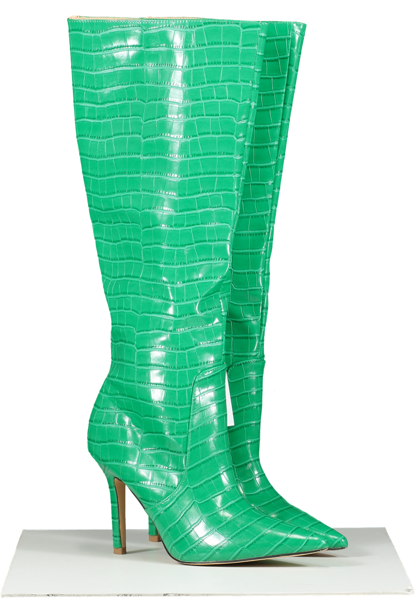 Public Desire Green Croc Print Knee High Heels UK 5 EU 38 👠