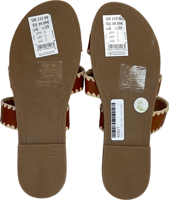 New Look Brown Cross Front Flat Slip On Sandal UK 6 EU 39 👠