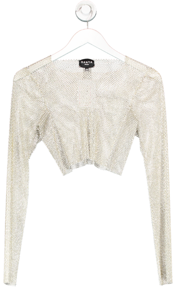 Santa Brands Metallic Golden Long Sleeve Crop Top UK XS
