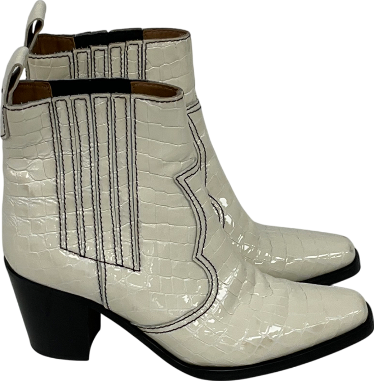 Ganni White Embossed Croc Leather Cali Boots UK 7 EU 40 👠