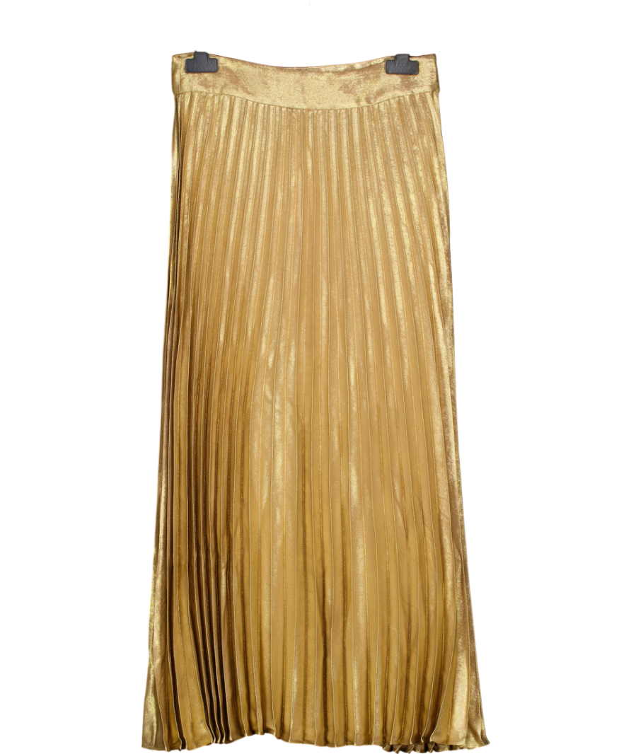 Sezane Metallic Gold Dune Pleated Maxi Skirt UK 10