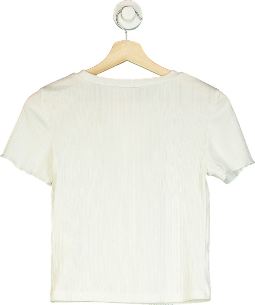 Something New 0803 White Ribbed Short Sleeve Top UK S