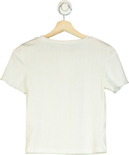 Something New 0803 White Ribbed Short Sleeve Top UK S