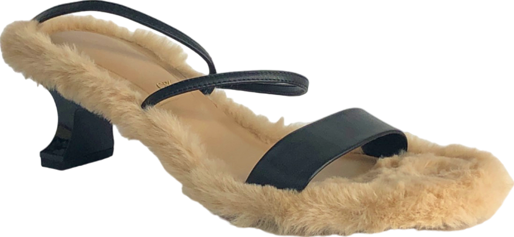 Charles & Keith Beige Faux Fur Sandals UK 5