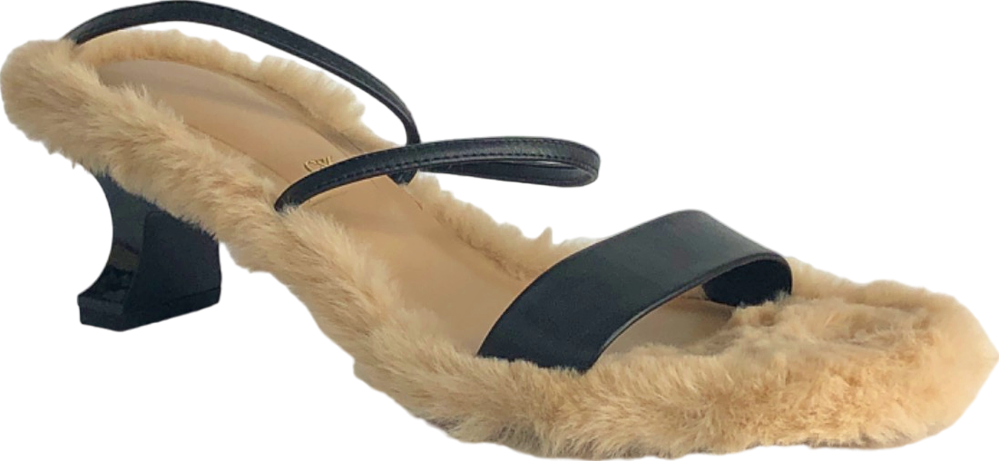 Charles & Keith Beige Faux Fur Sandals UK 5