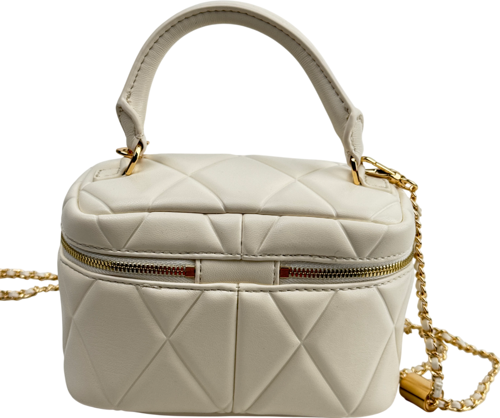 CHARLES & KEITH Cream Arwen Quilted Top Handle Vanity Bag