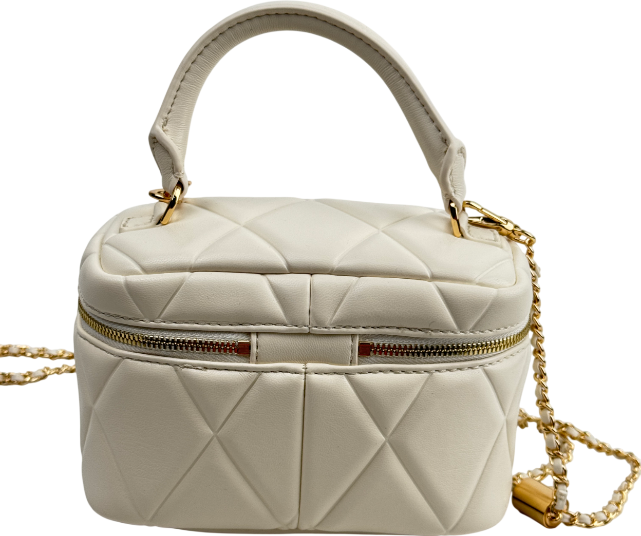 CHARLES & KEITH Cream Arwen Quilted Top Handle Vanity Bag