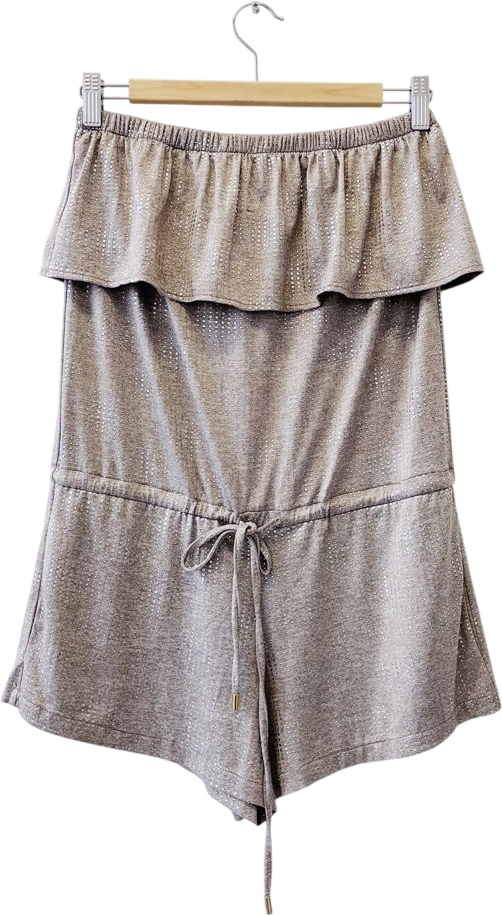 Melissa Odabash Grey Strapless Ruffle Detail Metallic Silver Dotted Playsuit UK S