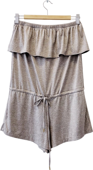 Melissa Odabash Grey Strapless Ruffle Detail Metallic Silver Dotted Playsuit UK S