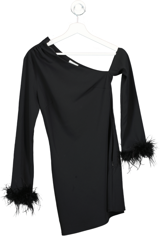 Style cheat Black Dakotah Feather Cuff Asymmetric Mini Dress UK 8