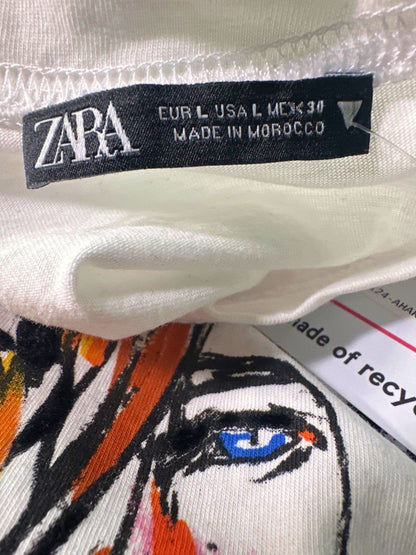 Zara White Graphic Print T-Shirt UK L