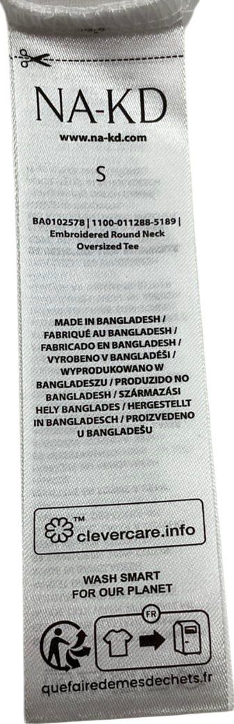 NA-KD White Embroidered Round Neck Oversized Tee UK S