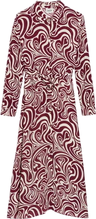 CLAUDIE PIERLOT Burgundy / Cream Long Sleeve Shirt Dress Fr40 UK 12