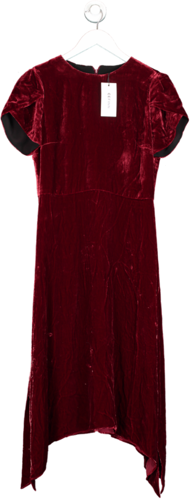 Cefinn Red Emily Tulip Sleeve Velvet Midi Dress UK 10