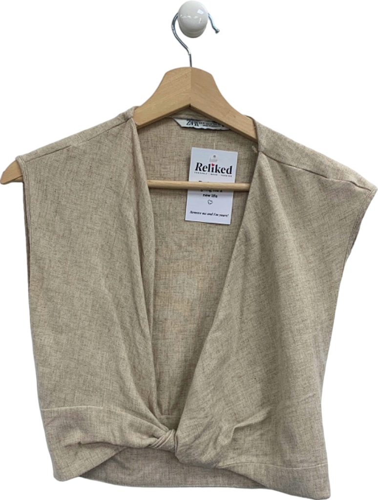 Zara Beige Knotted Sleeveless Top UK S