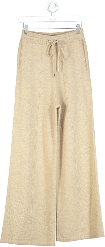 LilySilk Beige Cashmere Wide Leg Trousers UK S