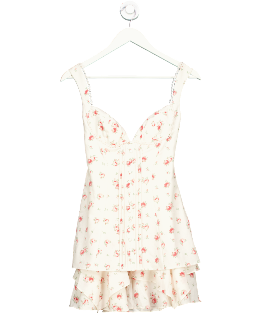 Oh Polly Multicoloured Ruffle-trim Button-detail Corset Mini Dress In Small Rose Print UK 8