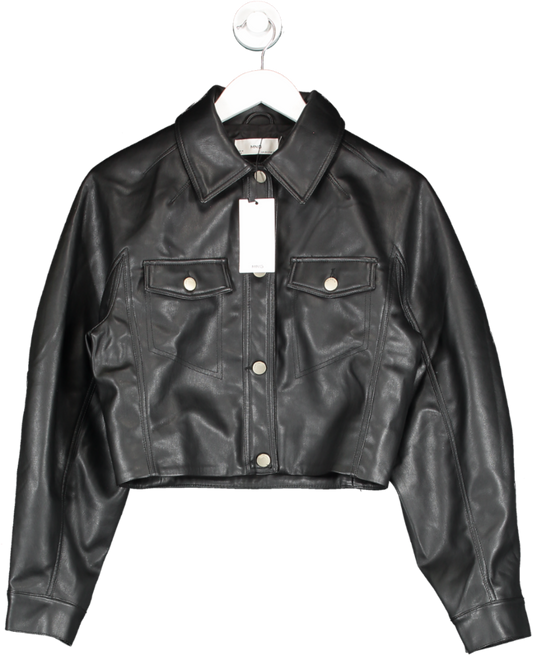 MANGO Black Short Leather-effect Jacket UK XS