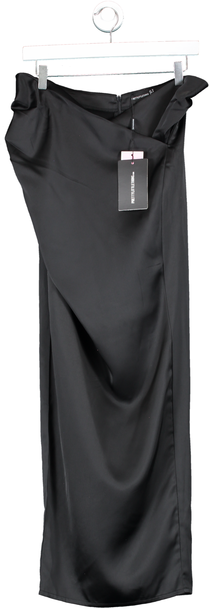 PrettyLittleThing Black Satin Cowl Front Maxi Skirt UK 8