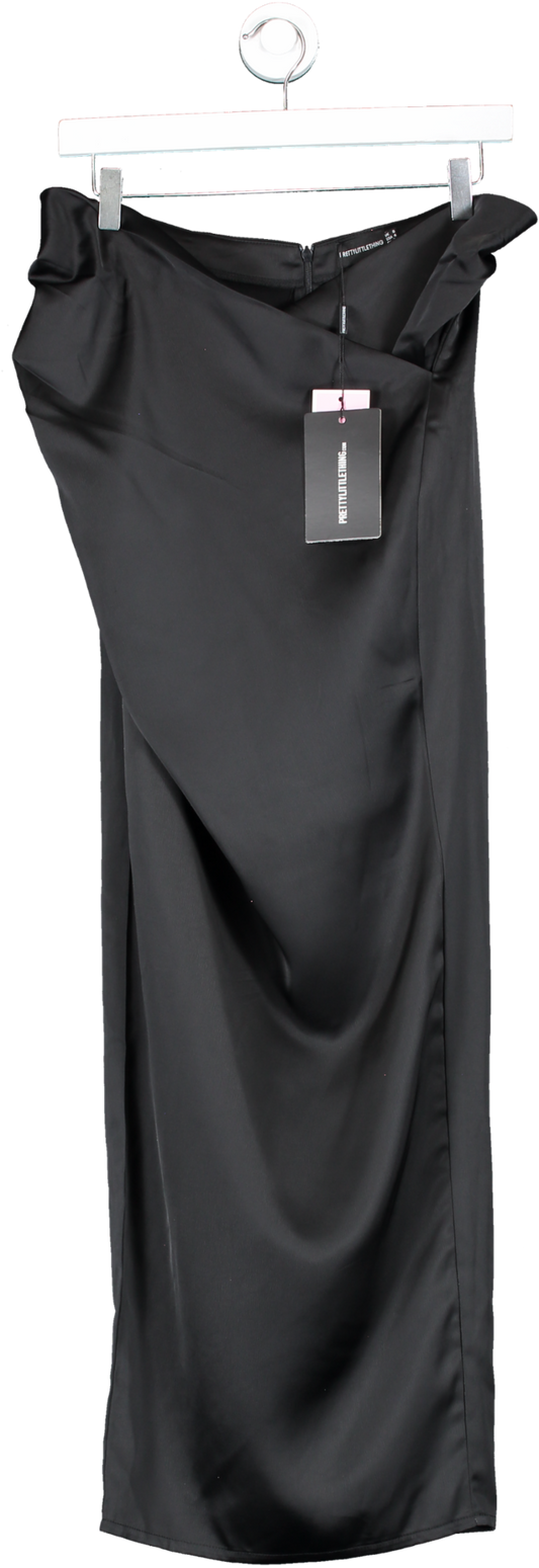 PrettyLittleThing Black Satin Cowl Front Maxi Skirt UK 8