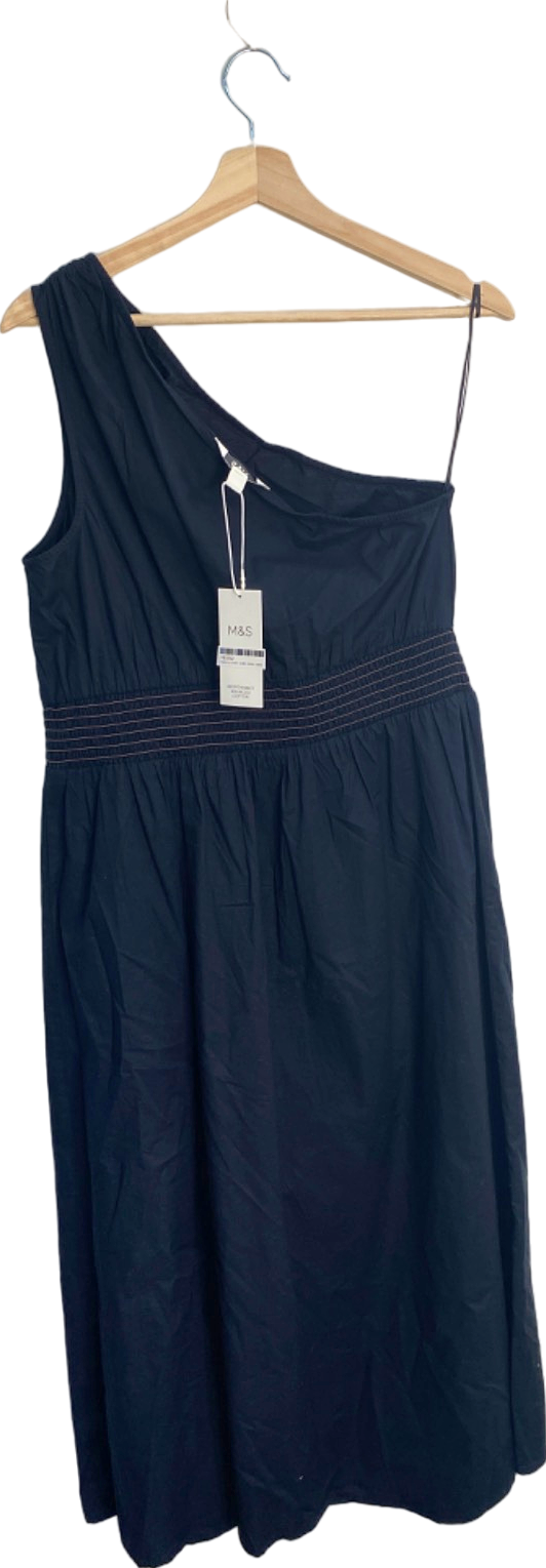 M&S Black One Shoulder Cotton Dress Size 12