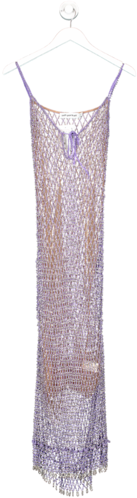 Self Portrait Purple Beaded Fishnet Midi Dress UK 8
