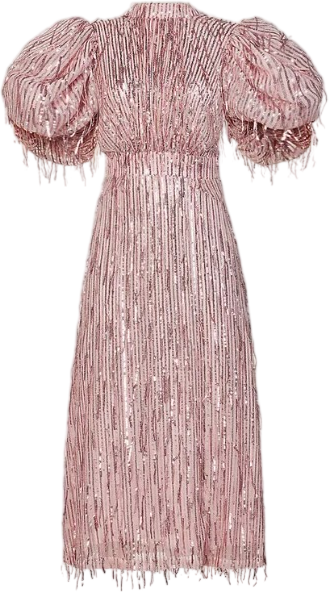 ROTATE BIRGER CHRISTENSEN Pink Sequined Balloon-sleeve Midi Dress UK 4