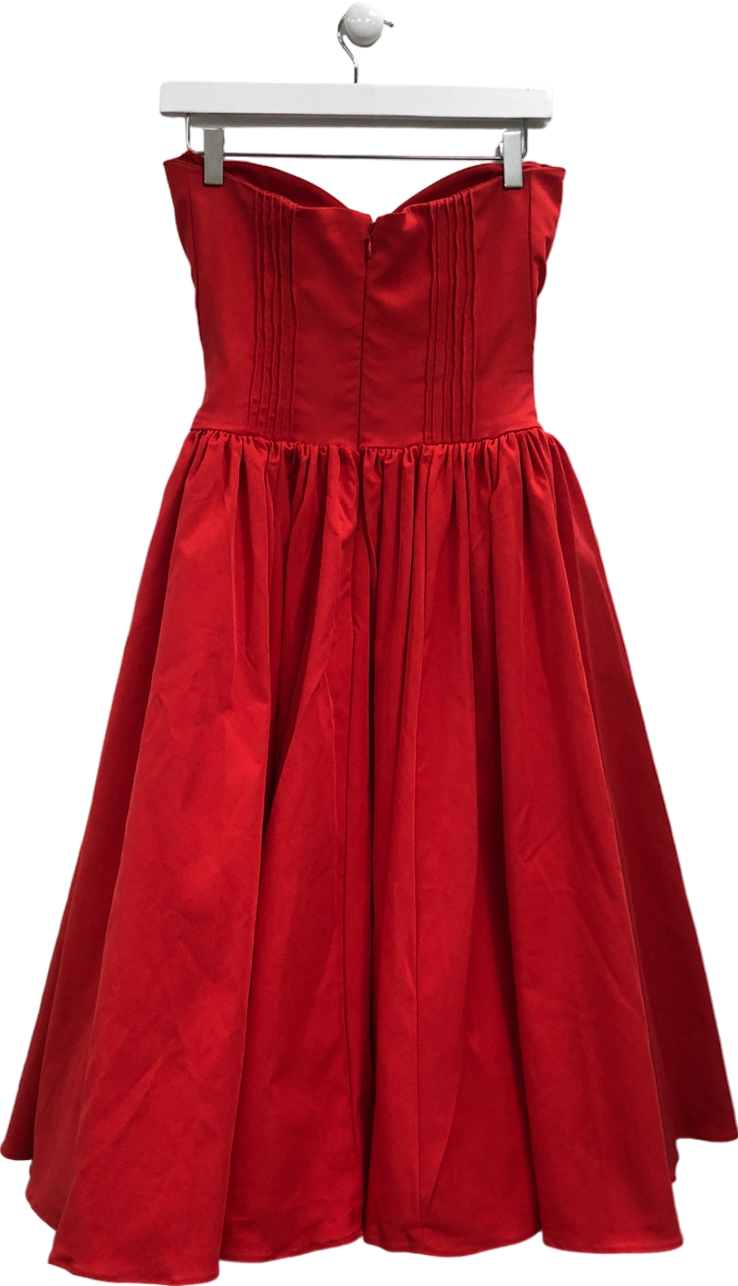House of CB Red Elizabeth Italian Tomato Strapless Midi Sundress UK S