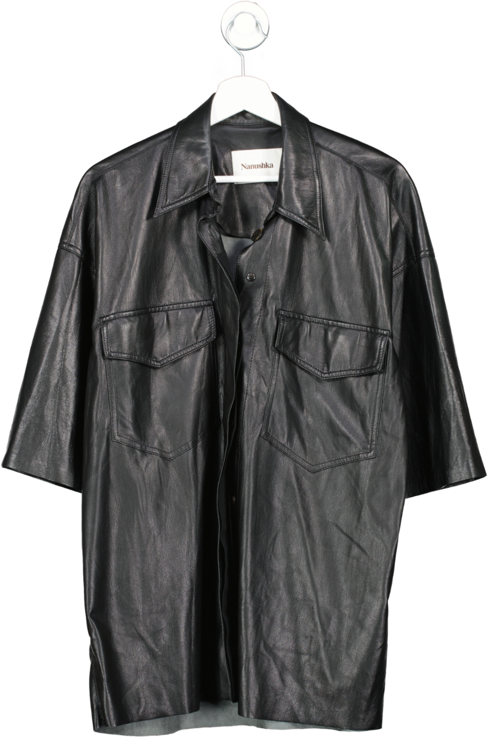 Nanushka Black Leather Look Shirt UK M
