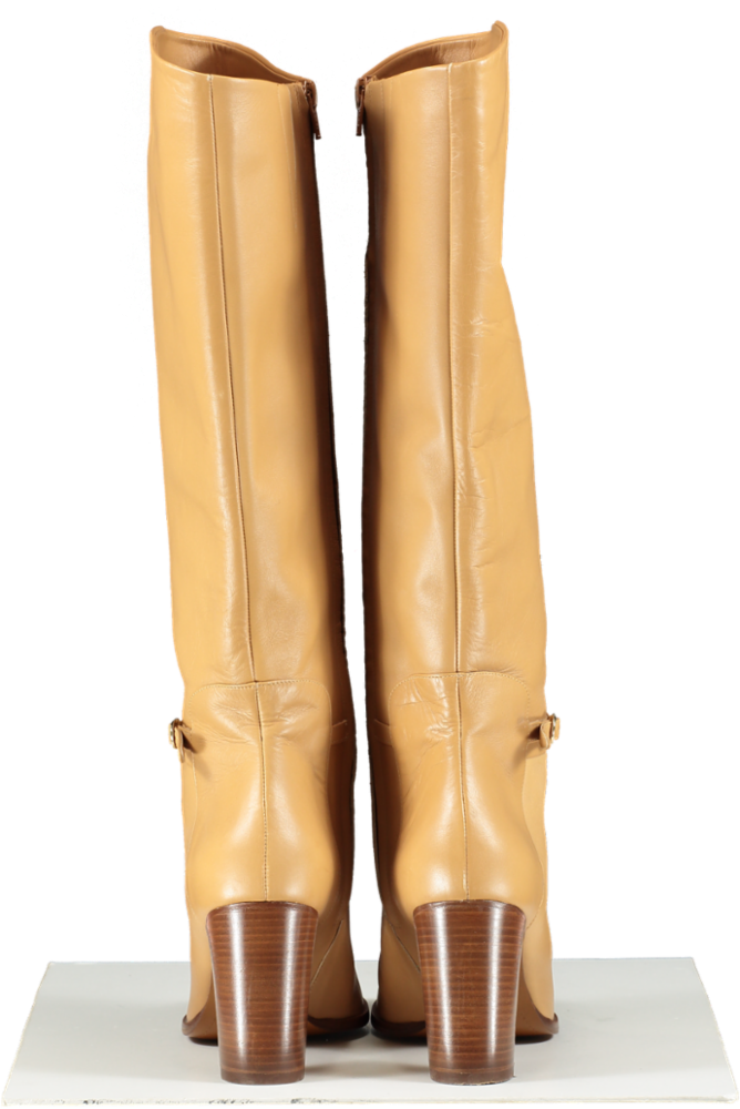Sezane Beige Leather Knee High Heeled Boots UK 7 EU 40 👠