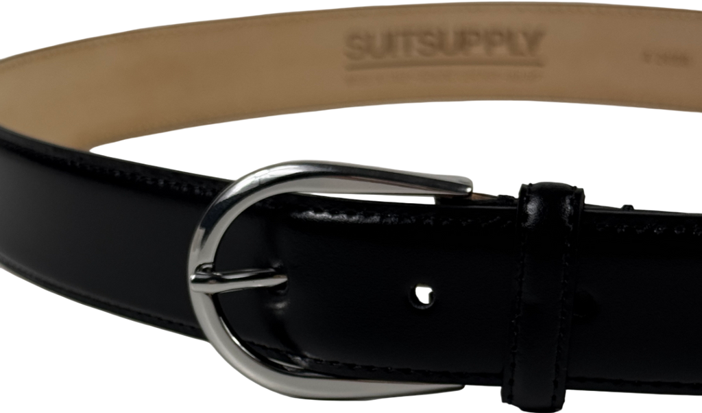 SUITSUPPLY Black Smooth Leather Belt UK S