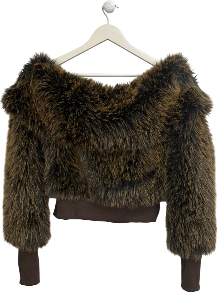 Jaded London Brown Chunky Faux Fur Off The Shoulder Jumper UK S/M