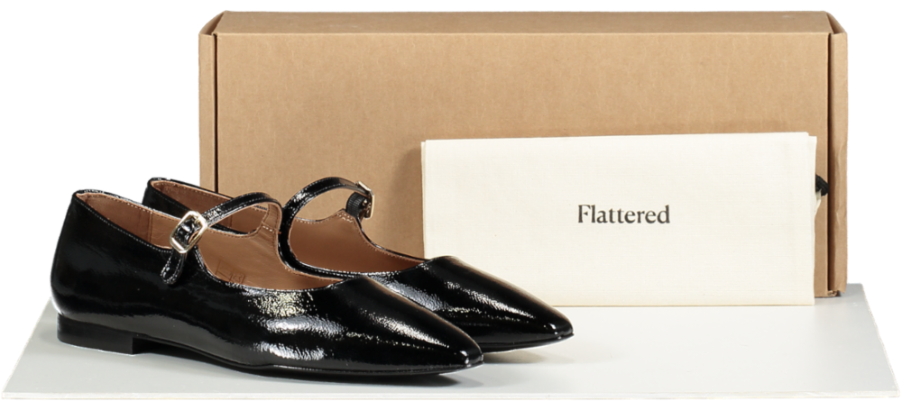 FLATTERED Camila Black Leather Patent Mary Jane Shoes UK 5