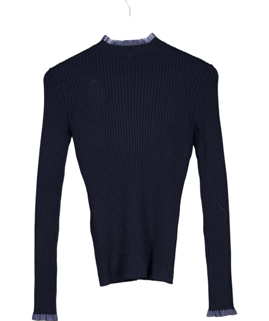 Maje Blue Ribbed Frill Collar & Cuff Top UK 10