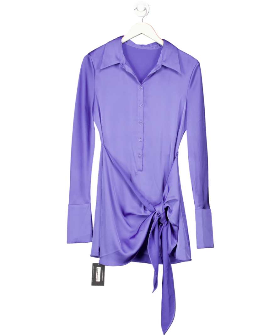 Rat & Boa Purple Satin Long Sleeved Mini Shirt Dress UK M