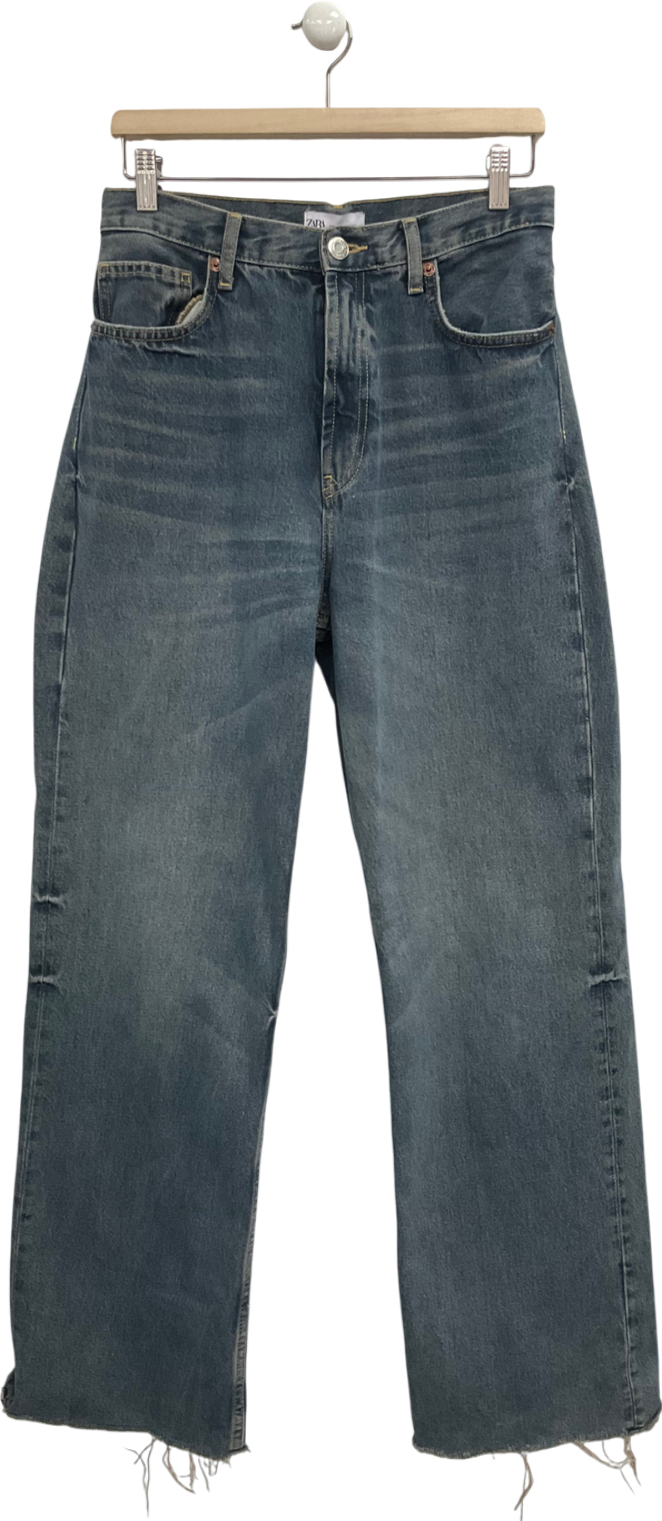 ZARA Blue Straight Leg Distressed Hem Jeans UK 12