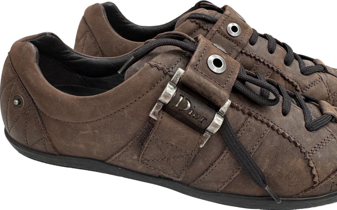 Dior Brown Nubuck 2000s Buckle Trainers UK 7.5 EU 40.5 👠