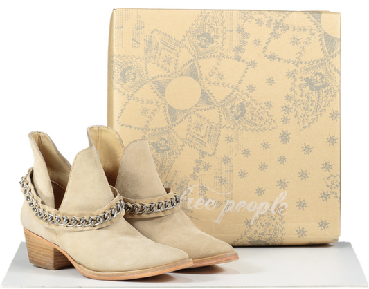 Free People Beige Suede Ankle Boot With Chain Detail UK 4 EU 37 👠