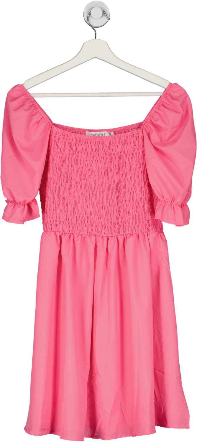 In The Style Pink Puff Sleeve Mini Dress UK 12