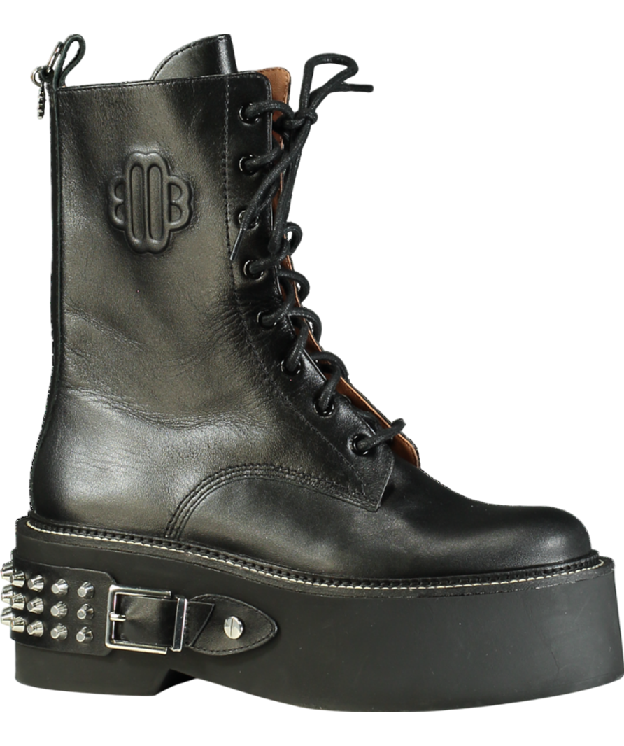 Maje Black Buckle-detail Lace-up Leather Boots UK 5 EU 38 👠