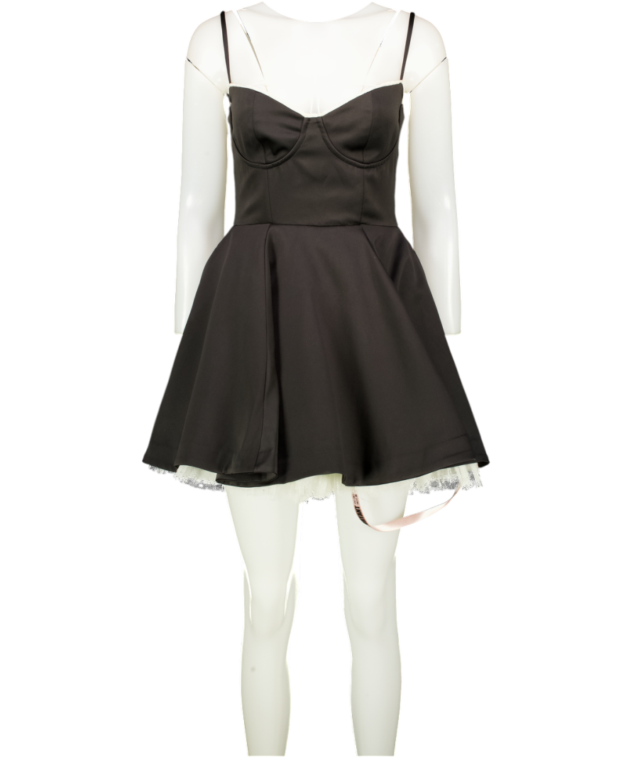 House of CB Minimoiselle Black Satin & Tulle Mini Dress UK S