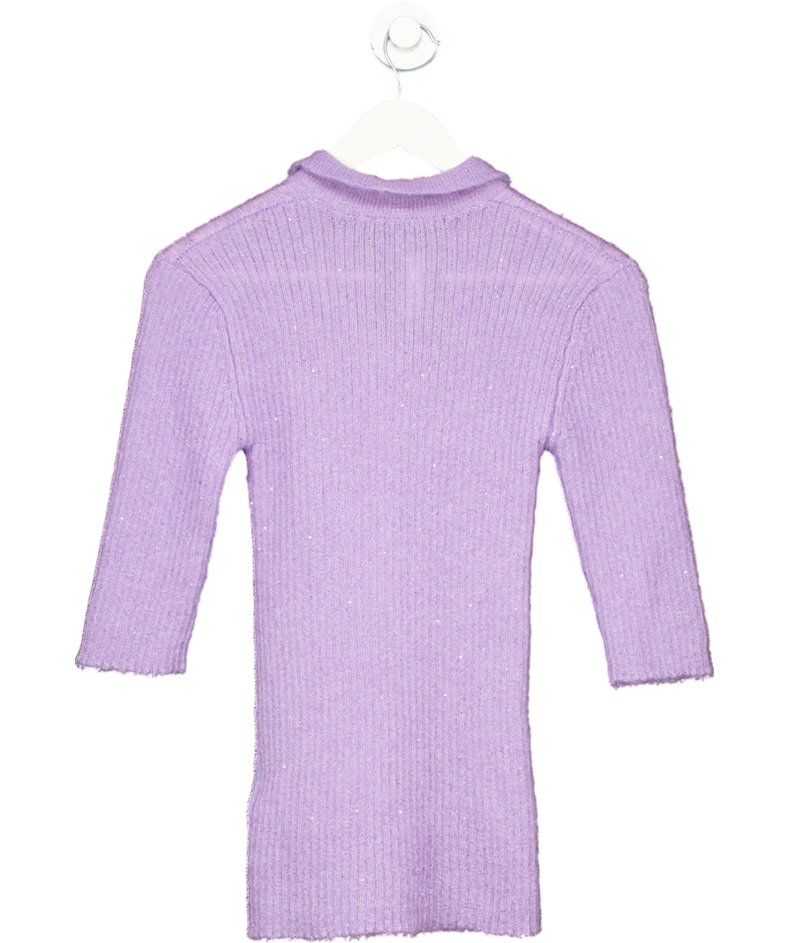 Rotate Purple Dina Sequin Knit Polo Shirt UK 6