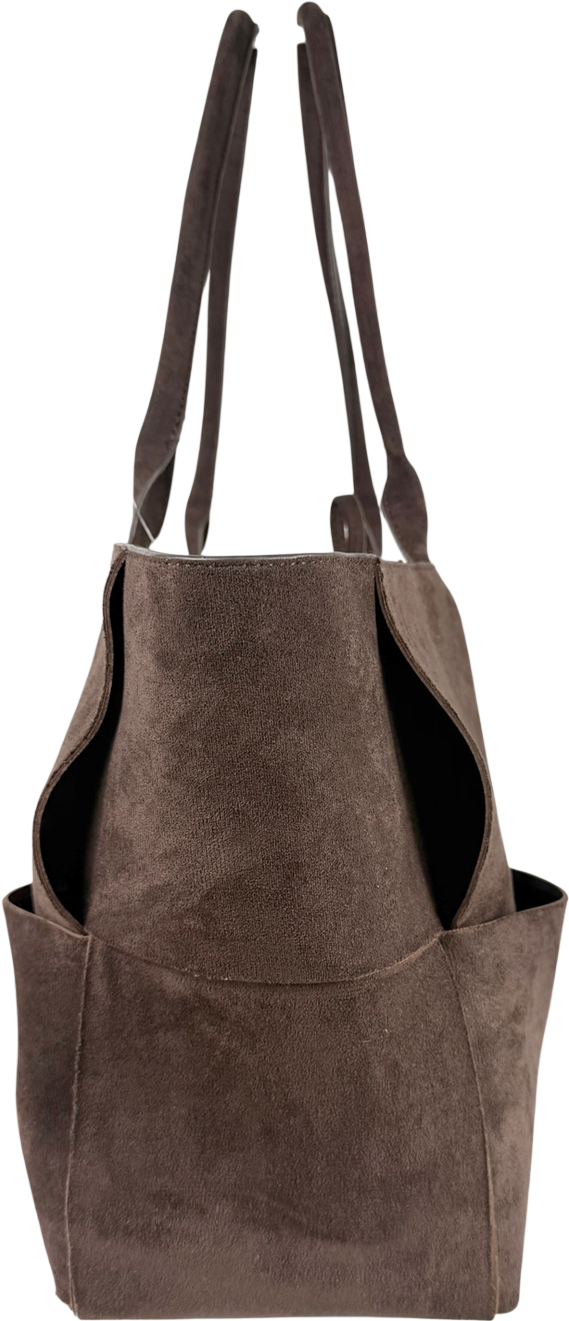 Glamorous Brown Large Woven Faux Suede Tote Bag One Size